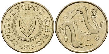 Кипр 2 цента 1996 KM 54.3 никель латунь 4606-227
