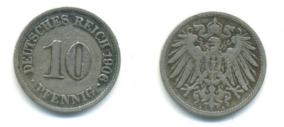ГЕРМАНИЯ 10 ПФЕННИГОВ 1906 A KM 12, J. 13 медно-никель 4379-836