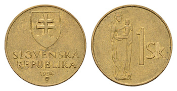 Словакия 1 крона 1994 KM 12 сталь плакированная бронзой 4702-463