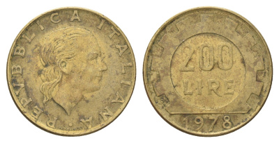 Италия 200 лир 1978 R, шестерня KM 105 алюминиевая бронза 4704-831