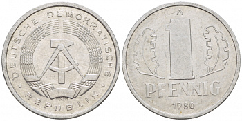 ГДР 1 ПФЕННИГ 1980 А KM алюминий 105-852