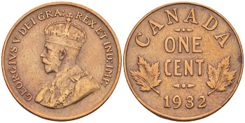 Канада 1 цент 1932 Георг V (1910-1936) KM 28 бронза 206-238