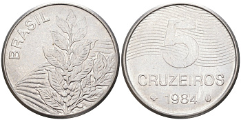 БРАЗИЛИЯ 5 КРУЗЕЙРО 1984 КОФЕ KM 591 нержавеющая сталь 213-756