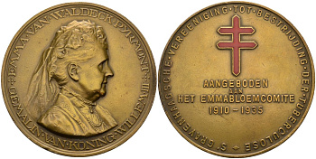 Нидерланды медаль 1935 25 лет королевскому комитету по борьбе с туберкулёзом, королева-консорт Эмма, диаметр 60,5 мм, цветная эмаль бронза 1076-1-33
