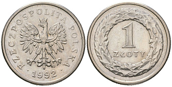 Польша 1 злотый 1992 MW KM 282 медно-никель UNC 4566-143