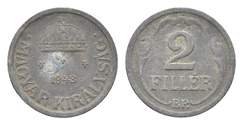 Венгрия 2 филлера 1943 BP KM 519 цинк 4665-553