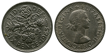 Великобритания 6 пенсов 1965 Елизавета II (1952-2022) KM 903, Spink 4149 медно-никель 4381-838