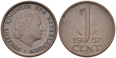 Нидерланды 1 цент 1957 Юлиана (1948-1980) КМ 180 бронза    4174-551