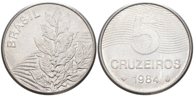 БРАЗИЛИЯ 5 КРУЗЕЙРО 1984 КОФЕ KM 591 нержавеющая сталь 213-756