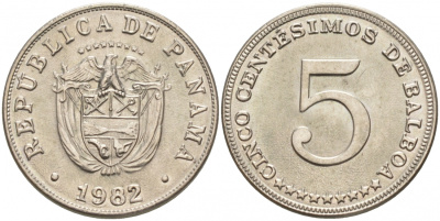Панама 5 сентесимо 1982 KM 23.2 медно-никель UNC 3853-113
