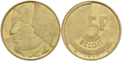 Бельгия 5 франков 1987 Belgie  KM 164 алюминиевая бронза    4595-543