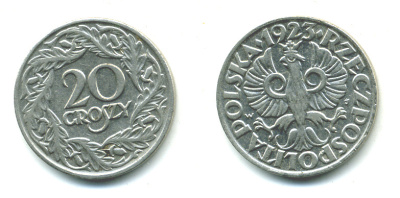 ПОЛЬША 20 ГРОШЕЙ 1923 KM 12 никель 4383-164