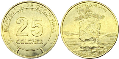 Коста-Рика 25 колонов 2023 серия провинции, Лимон KM NEW медь никель цинк  UNC  M69-09