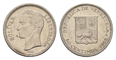 Венесуэла 50 сентимо 1965 Симон Боливар Y 41 никель 4643-863