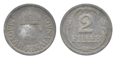 Венгрия 2 филлера 1943 BP KM 519 цинк 4665-553