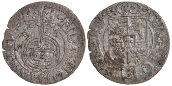 ЛИВОНИЯ, РИГА, ШВЕДСКАЯ ОККУПАЦИЯ 1/24 ТАЛЕРА 1633 ГУСТАВ II АДОЛЬФ KM 10 серебро 1527-614