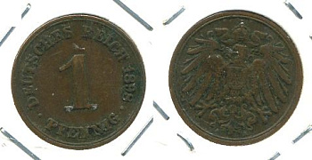 ГЕРМАНИЯ 1 ПФЕННИГ 1898 A KM 10, J. 10 медь 701-141