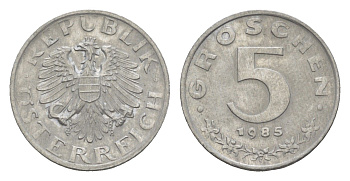 Австрия 5 грошей 1985 KM 2875 цинк 4567-1065