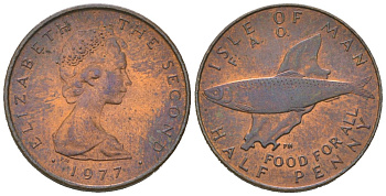 Остров Мэн 1/2 пенни 1977 ФАО - еда для всех KM 40 бронза UNC 192-361
