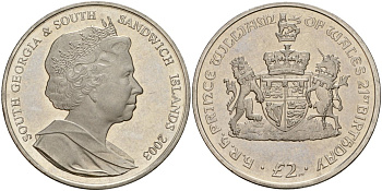 Южная Георгия и Южные Сандвичевы Острова 2 фунта 2003 PM, 21 год со дня рождения Принца Уильяма KM 17 медно-никель UNC 4125-814