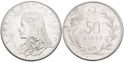 Турция 50 курушей 1976 Анатолийская невеста KM 899 нержавеющая сталь 87-224