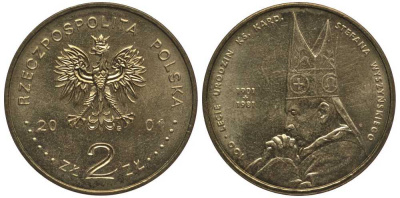 Польша 2 злотых 2001 MW, 100 лет со дня рождения Стефана Вышинского (1901-1981) KM 418, Parchimowicz 834 нордик 114-112