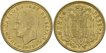 Испания 1 песета 1975 (80) Хуан Карлос I (1975-2014) KM 806 алюминиевая бронза 4155-437