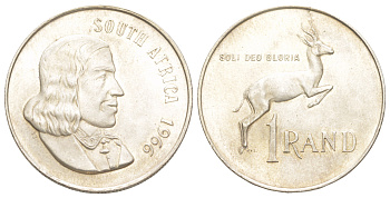 ЮАР 1 ранд 1966 KM 71.1 серебро UNC 4178-914