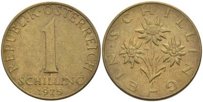 АВСТРИЯ 1 ШИЛЛИНГ 1975 КМ 2886 алюминиевая бронза 4573-256