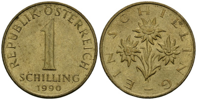 Австрия 1 шиллинг 1990 KM 2886 алюминиевая бронза 4167-1155