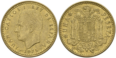 Испания 1 песета 1975 (80) Хуан Карлос I (1975-2014) KM 806 алюминиевая бронза 4155-437