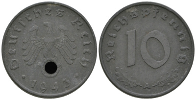Германия 10 рейхспфеннигов 1943 A KM 101, J.371 цинк  4641-114