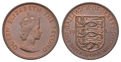Джерси 1/12 шиллинга 1964 Елизавета II (1952-2022) KM 21 бронза 4178-1134