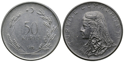 Турция 50 курушей 1976 Анатолийская невеста KM 899 нержавеющая сталь 76-646