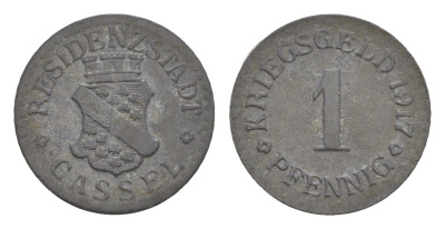 Кассель 1 пфенниг 1917 Funck 78.1, Men05 4302.1, Men18 5464.1 цинк 4580-233
