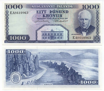 Исландия 1000 крон 1961 подпись 41, Йоун Сигурдссон, Тингведлир Pick 46 а (11) UNC (пресс) 00-00