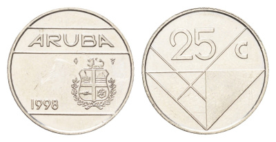 Аруба 25 центов 1998 KM 3 сталь плакированная никелем UNC 4659-1246