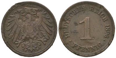 Германия 1 пфенниг 1896 F KM 10, J.10 медь 4623-434
