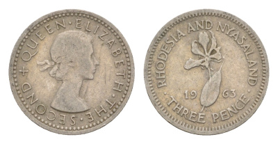 Родезия и Ньясаленд 3 пенса 1963 Елизавета II (1952-2022), цветок глориоза KM  3 медно-никель    4640-928