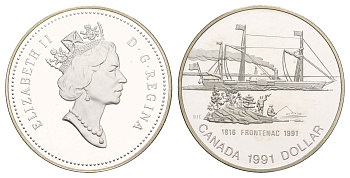 Канада 1 доллар 1991 175 лет пароходу "Фронтенак" KM 179 серебро PROOF 413-4423