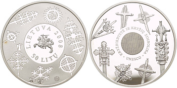 Литва 50 литов 2008 ЮНЕСКО, христианская символика, тираж 10000 экземпляров KM 153 серебро PROOF 00-00