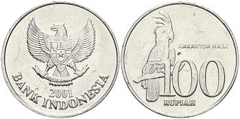 Индонезия 100 рупий 2001 черный пальмовый какаду KM 61 алюминий 4364-3022