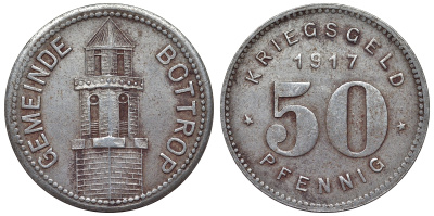 Германия, Ботроп 50 пфеннигов 1917 северный Рейн-Вестфалия, нотгельд железо 4121-512
