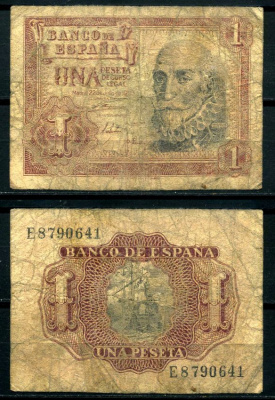 Испания 1 песета 1953 22 июля 1953, Мигель де Санта Круз Pick 144а бумага 7207-44-3-2