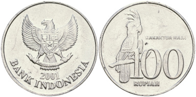 Индонезия 100 рупий 2001 черный пальмовый какаду KM 61 алюминий 4364-3022