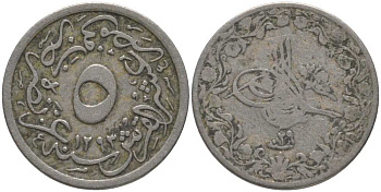 Египет 5/10 гирша 1903 АН1293, год 29, Абдул-Хамид II (1876-1909), Османская империя KM 291 медно-никель 117-544