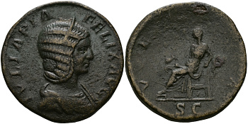 Римская Империя сестерций 215 Юлия Домна, жена Септимия Севера VESTA Веста, Рим Very fine 22,63 гр RIC 593 бронза 1073-7-72