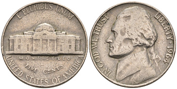 США 5 центов 1964 Джефферсон KM А192 медно-никель 92-1111