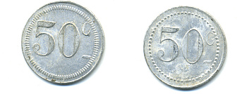 ФРАНЦИЯ 50 САНТИМОВ НАЧАЛО XX ВЕКА d 24 мм, вес около 1,0 гр., платежный жетон., платежный жетон алюминий 89-1054