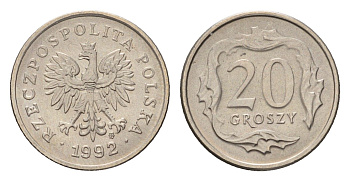 Польша 20 грошей 1992 Y 280 алюминий UNC 4615-757